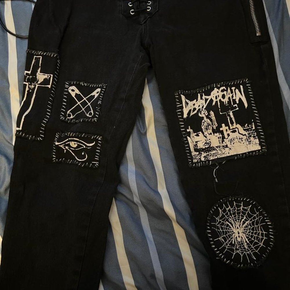 Current Mood X Dollskill Stitch Lace-Up Patch Jeans